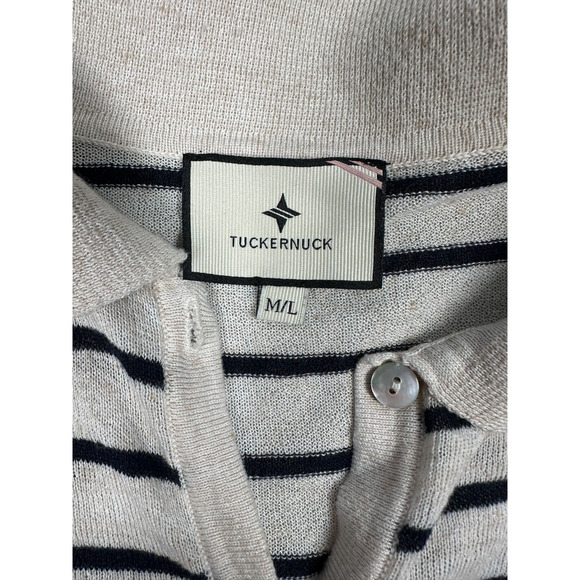 Tuckernuck Clayton Knit Polo Sweater Sz M/L Ivory Navy Nautical Stripe Pullover - Picture 3 of 7